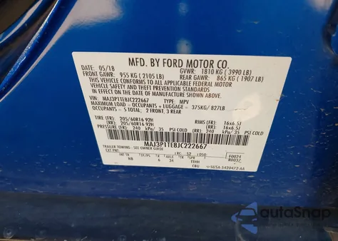 2018 Ford Ecosport Se z USA, uszkodzony, nr VIN MAJ3P1TE8JC222667